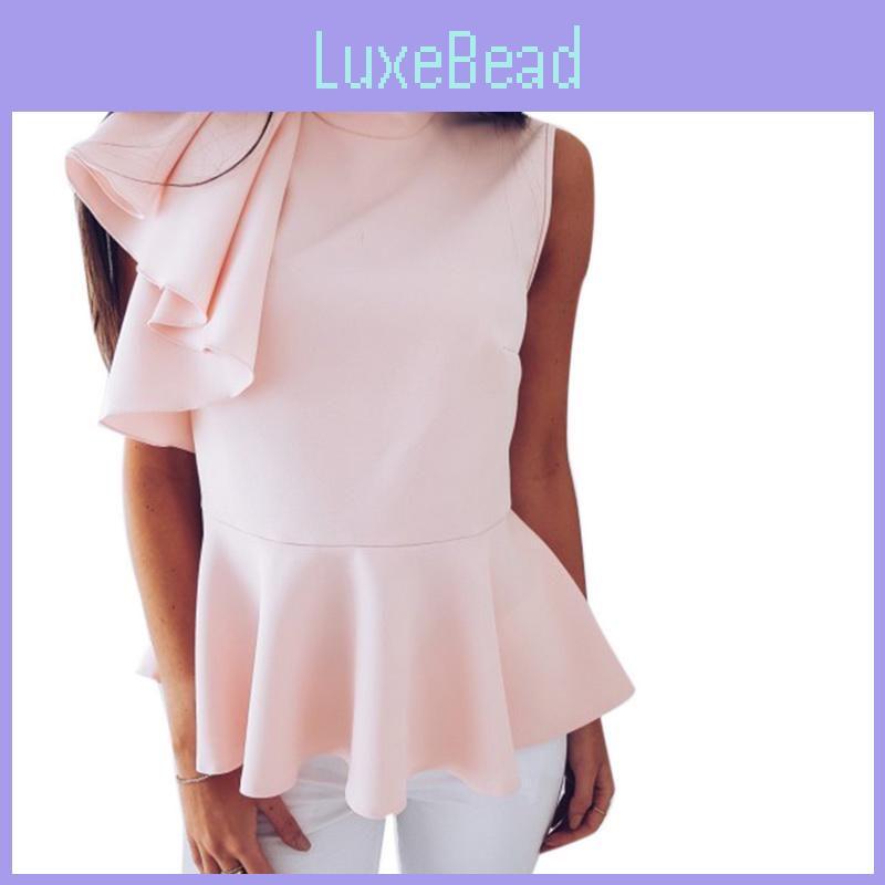Premium Quality Women's Fashion Summer Round Neck Irregular Ruffled Slim Sleeveless Solid Top
