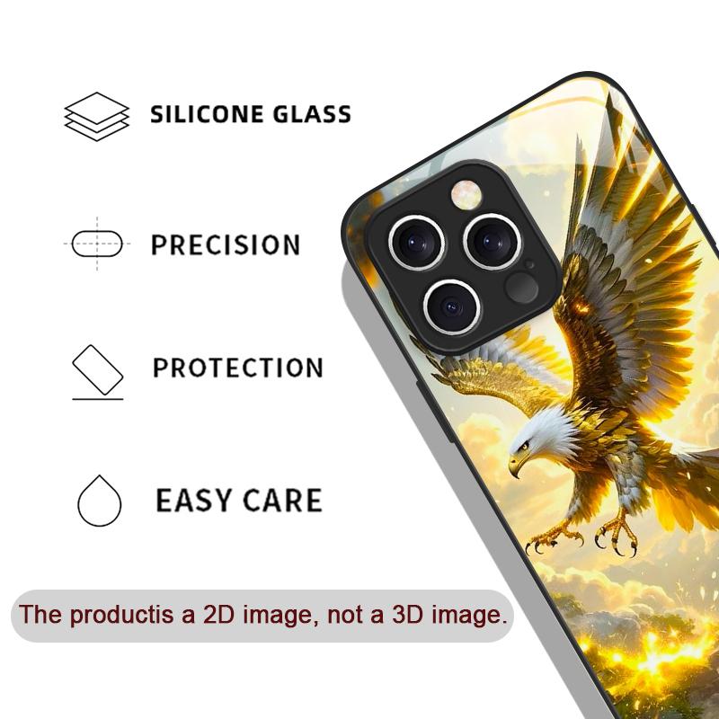 Stylish Eagle Golden Diamond Pattern Tempered Glass Phone Case for IPhone 17 16 Pro Max 15 14 13 12 Mini 11 X XS 7 8 Plus Cover