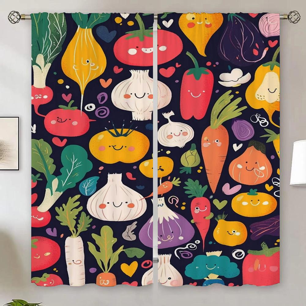 Vegetable Baby Modern Living Room Curtains 2024 Window Roller Curtains for Living Room 2 Elegant Pieces Shade Curtain Tiebacks