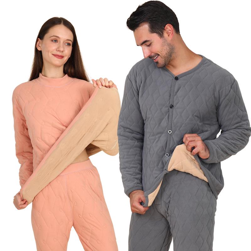 Extra Thick Fleece-Lined Quilted Cardigan and Trousers Set for Men: Warm School Uniform Essential for Middle-Aged and Elderly