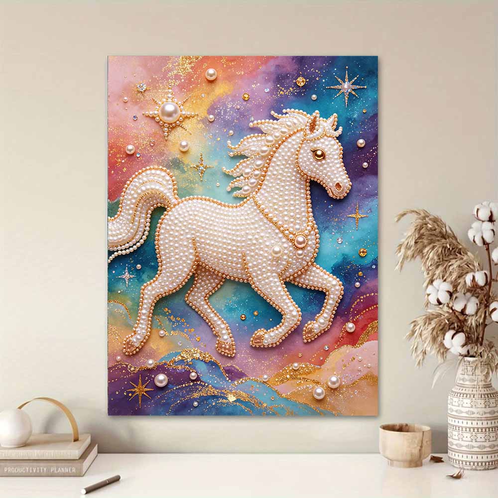 Kit Cavallo Maestoso Perla 5D Fai da Te Arte con Strass Artigianato per Decorazione Scrivania Casa Regalo Rilassante Fatto a Mano