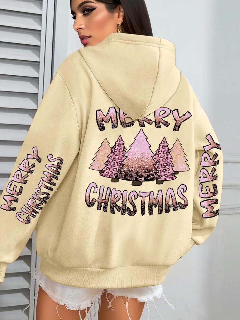 Women's Christmas Tree Pattern Hoodie - Comfortable Autumn Casual Wear