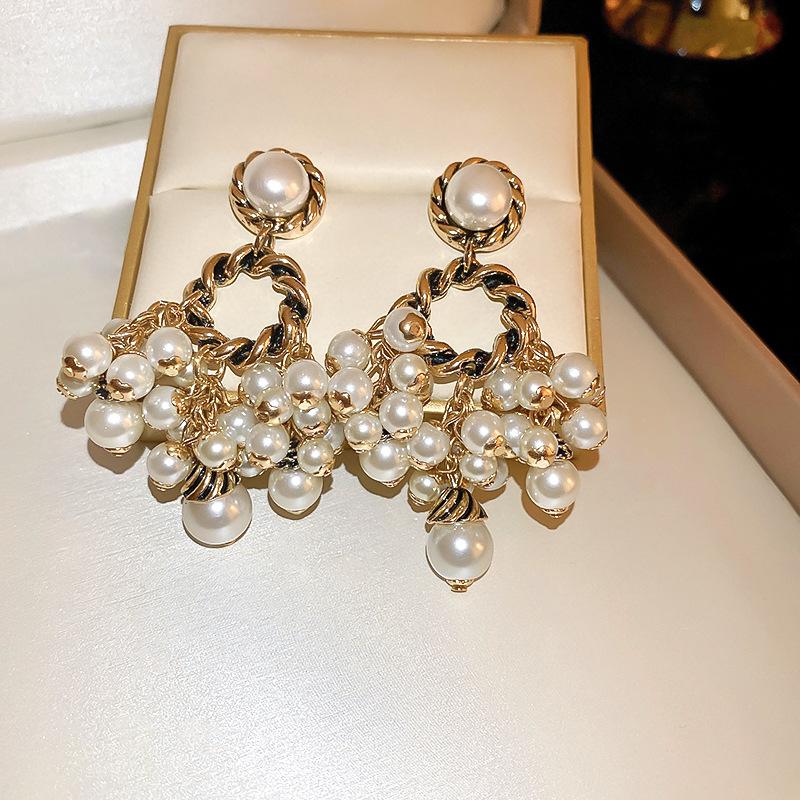 

Серьги-кисточки с иглами из цинкового сплава и круглыми жемчужинами для женщин, ретро, высококлассные, персонализированные, для работы, для среднего возраста, винтажные, с цирконом