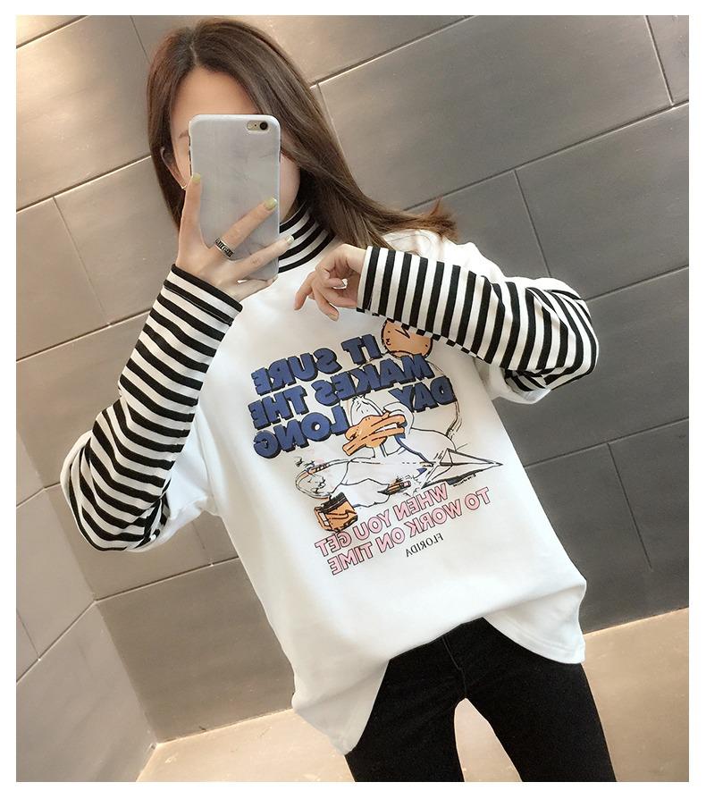 Women's Slim Fit Half-High Collar Two-Piece Effect Long-Sleeve T-Shirt - Autumn Style
