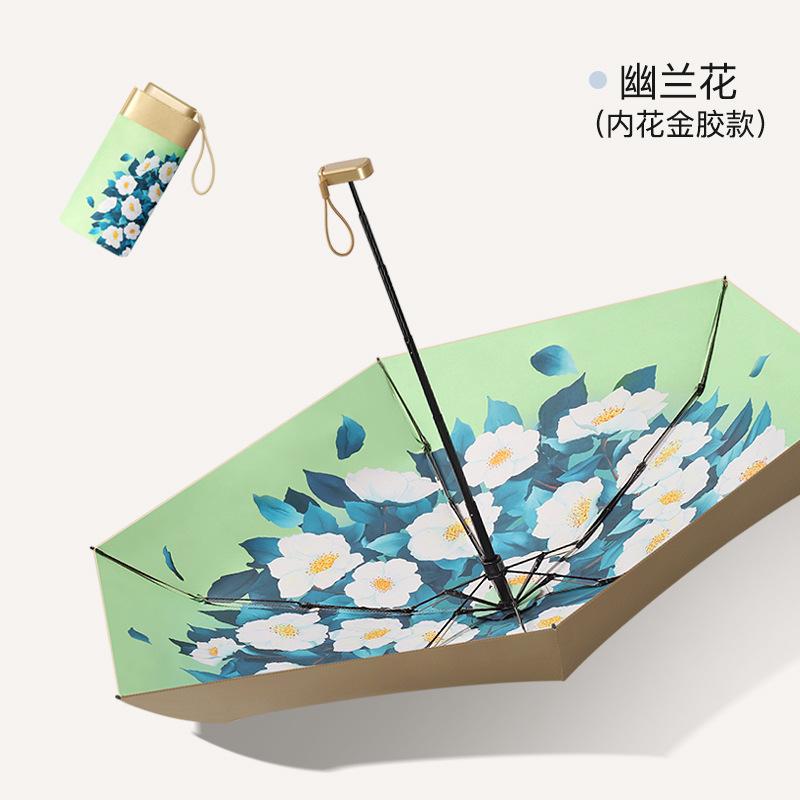 New Flat 60% Fold Pocket Umbrella, Sun Card Umbrella, Gold Glue Sun Protection and Anti-parasol, Small Fresh Umbrella, Women's Folding Umbrella.