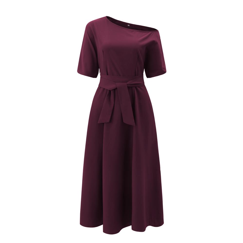 2023 Sommer Schräger Schulterkragen Träger Rock Taille Temperament Einfarbiges Kleid Damen