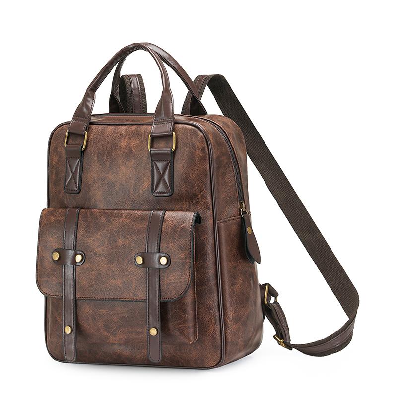 Vintage PU-Rucksack für Damen mit verstellbaren Trägern und Frontklappendesign Klassische Schultasche für Arbeit und täglichen Gebrauch