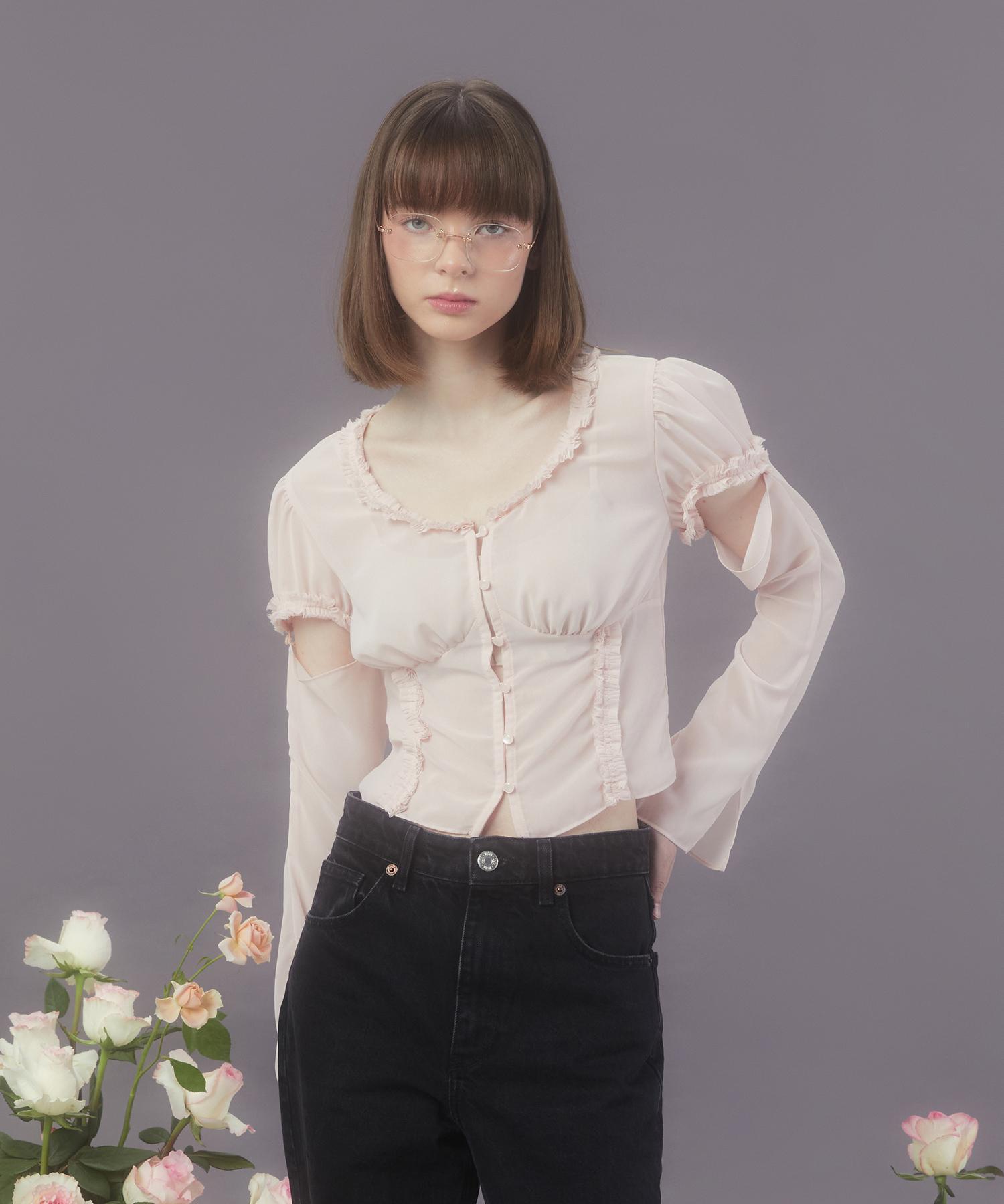 Margarine Fingers Two-Way Chiffon Blouse (Light Pink)