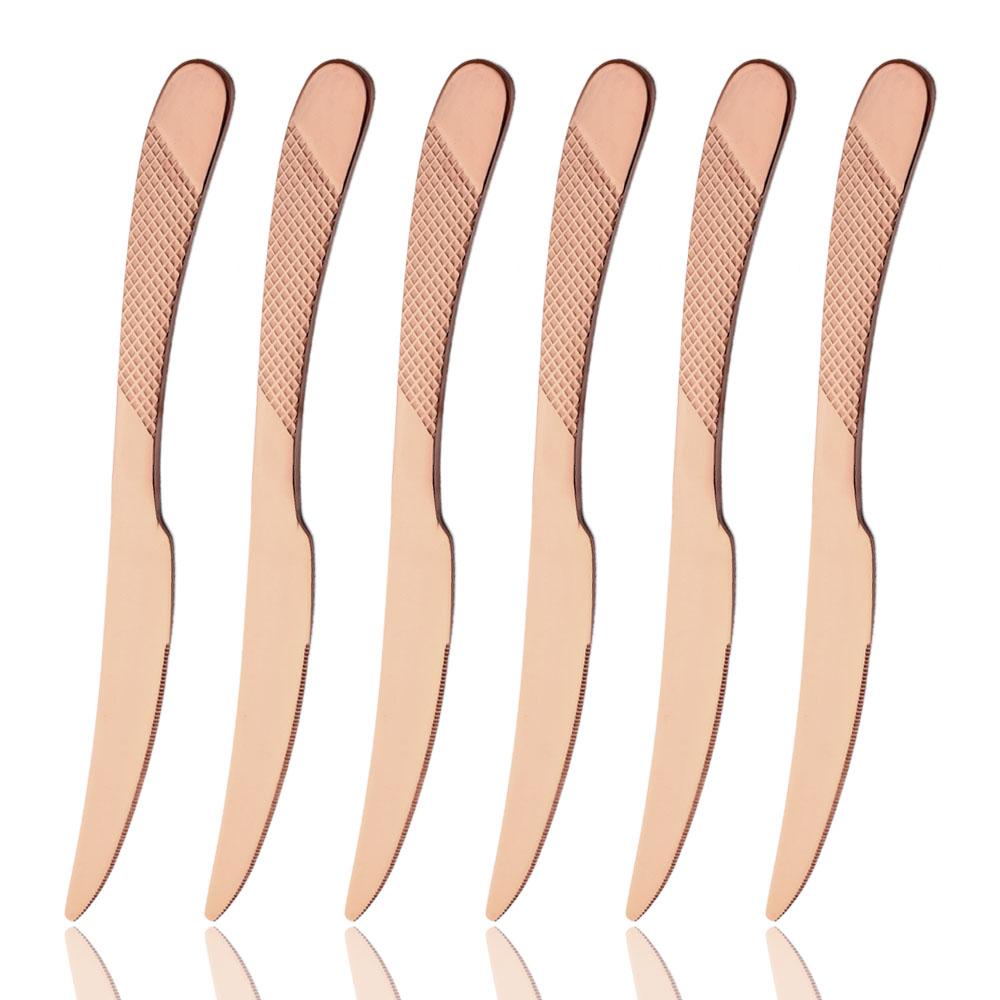 Jankng 6 buc. Cuțite de friptură Wenstern aurii Set de tacâmuri Set de veselă din oțel inoxidabil Cuțite ascuțite pentru cină Ustensile Tacâmuri