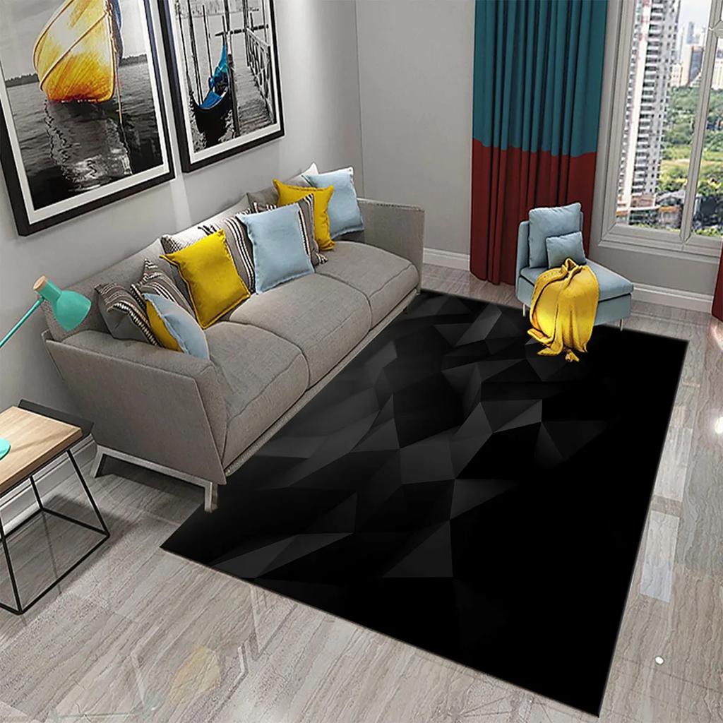 Glänzender Diamant Schwarz Teppich Kreatives Design Teppich für Erwachsene Modern Abstrakt Geometrische Teppiche Schlafzimmer Wohnzimmer Bereich Dekor Fußmatte