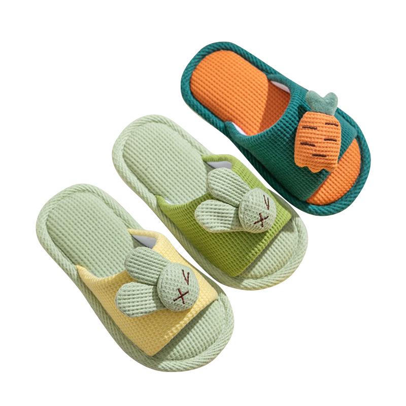 Xinwang Rabbit Linen Slippers for Kids: Summer Indoor Silent Cotton Slippers for Men and Women.