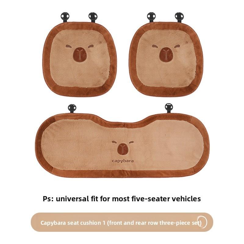 Embroidery Plush Capybara Car Seat Cushion Set Decor For Winter Comfort Warmth
