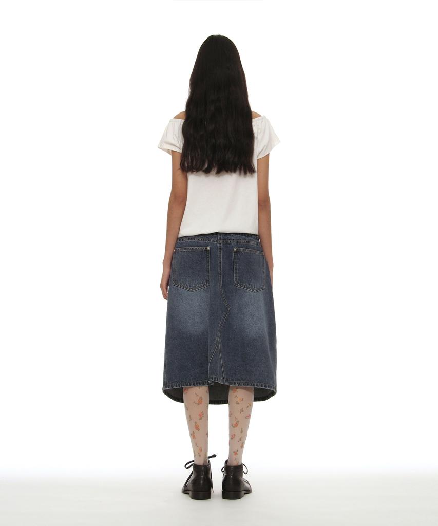 Partimento Woman Drawstring Denim Midi Skirt_Mid Blue