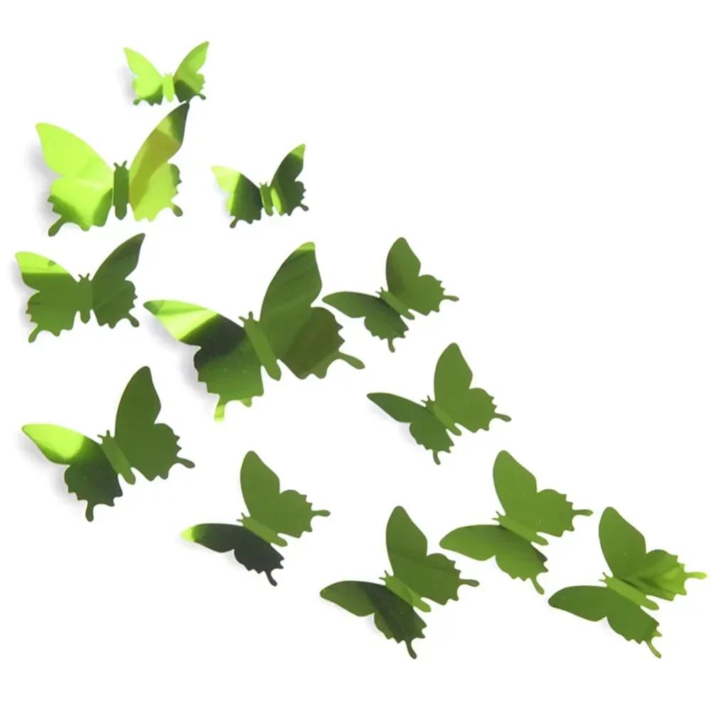 3D12pcs Butterfly Mirror Wall Sticker Self-adhesive Decal DIY Art Party Wedding Decoration Kids Room Home Decor Crystal Sticker