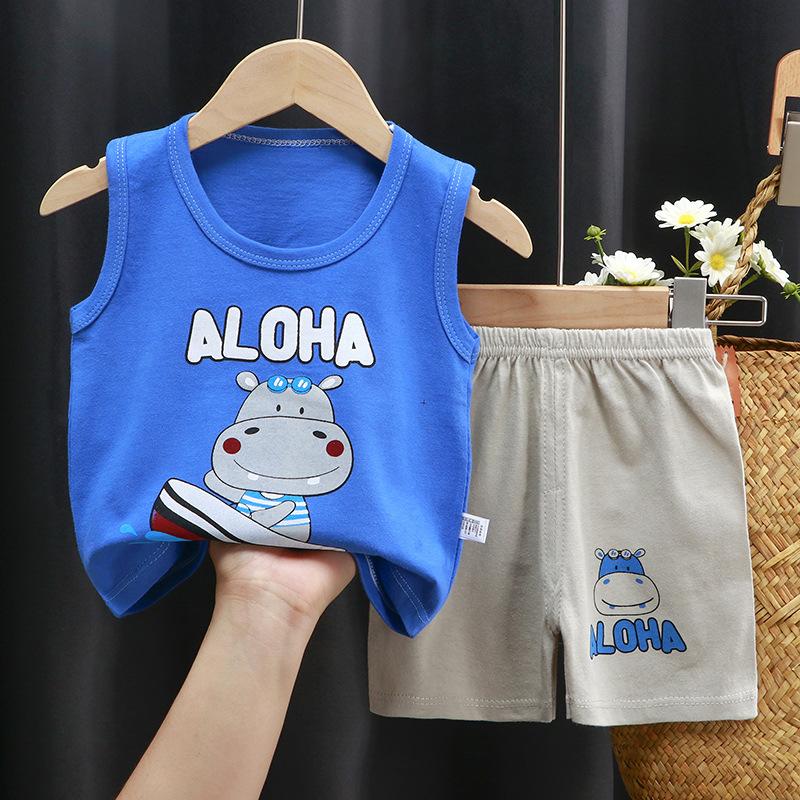Children's Cotton Pullover Sets - Summer Boys' And Girls' Sleeveless T-shirts And Shorts Sets