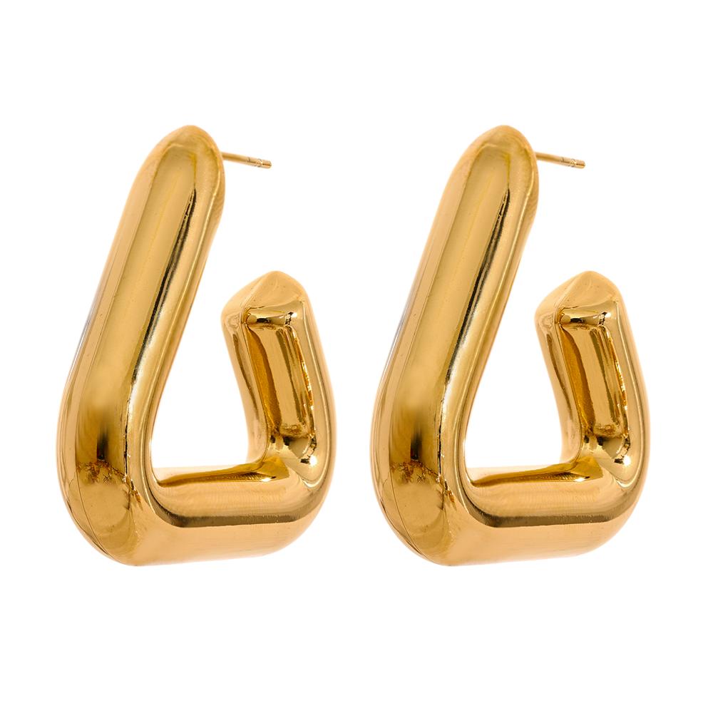 Yhpup Stainless Steel Triangle Hoop Earrings Chunky Metal Texture Prevent Allergy Waterproof Temperament Jewelry for Women Gift