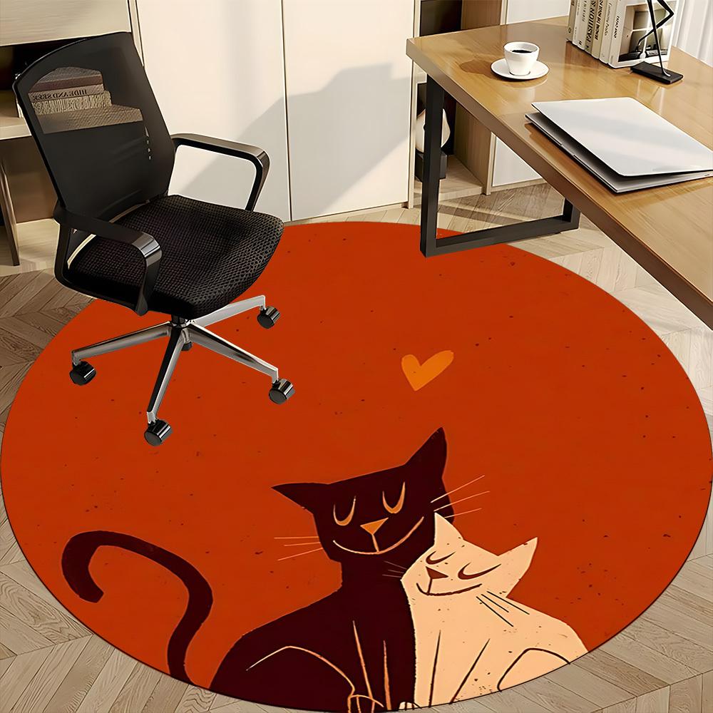 1PC Cat Love Office Round Area Rug,  Mat Suitable ForOffice, Under Office Chairs Bedroom Living Room Home Decor, Room Deco