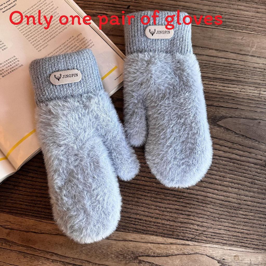 

Winter Plush Warm Gloves For Students With Full Finger Knit Design For Commuting Comfort синій