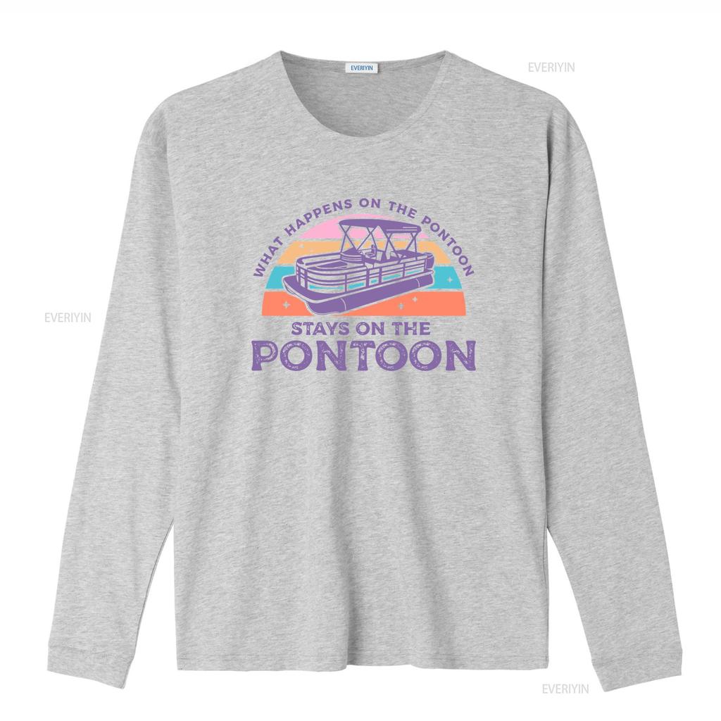 What Happens On The Pontoon Stays T Shirt Lake For Her Lover Vintage Washed Comfortable Top For Everyday Wear Stretched Unisex