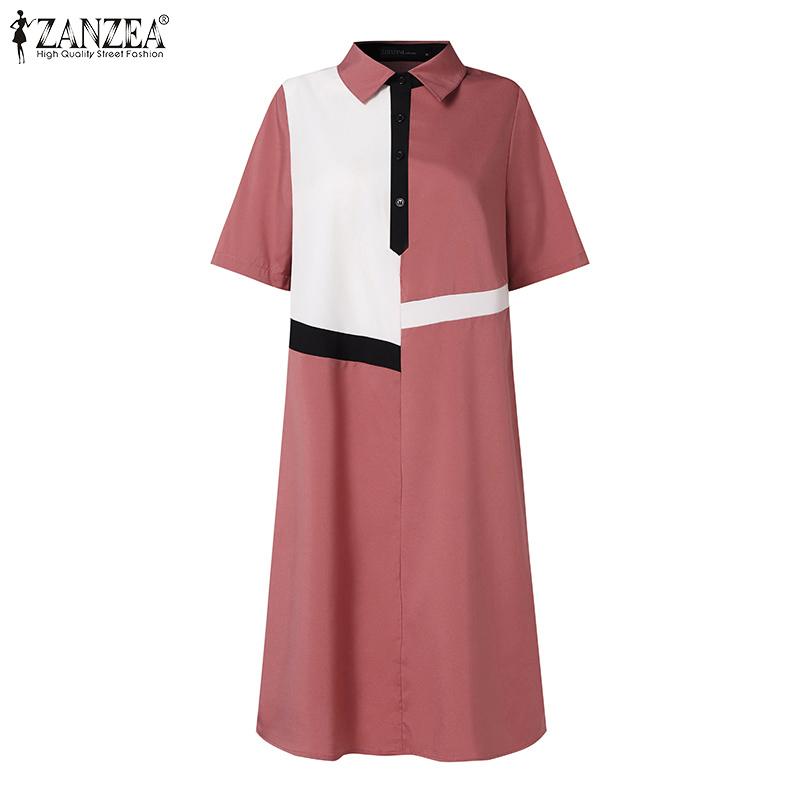 ZANZEA Women Casual Turn Down Collar Short Sleeve Shirt Dress