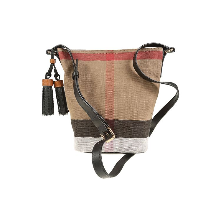 Burberry Classic Check Adjustable Shoulder Strap Canvas And Hemp Bucket Bag Women Shoulder Bag Brown 39972841