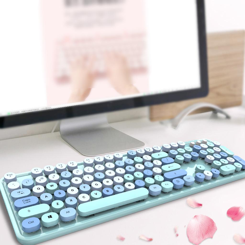 Sweet Keyboard Mouse Combo Mixed Color 2.4G Wireless Keyboard Mouse Set Circular Suspension Key for PC Laptop Light Brown
