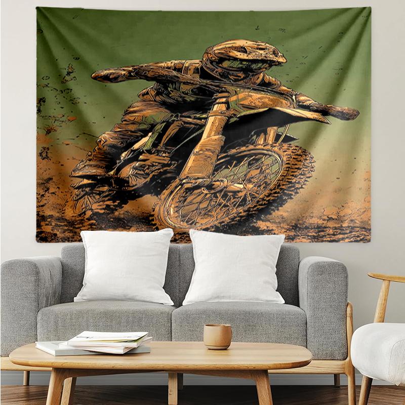 off-road-motorcycles Print Tapestry, Backdrop, Easy Setup, Ideal for Bedroom, Office & Living Room, with Aesthetic Wall Hanging Decor.