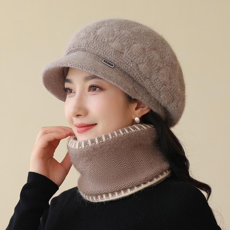 Middle-aged and Elderly Hat Women's Autumn and Winter Wool Hat Fashion Cap Thickened Warm Knitted Windproof Beret