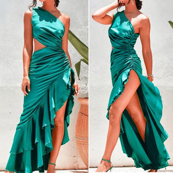 

Trendy Maxi Dress Ruffle Hem Temperament Dress Up