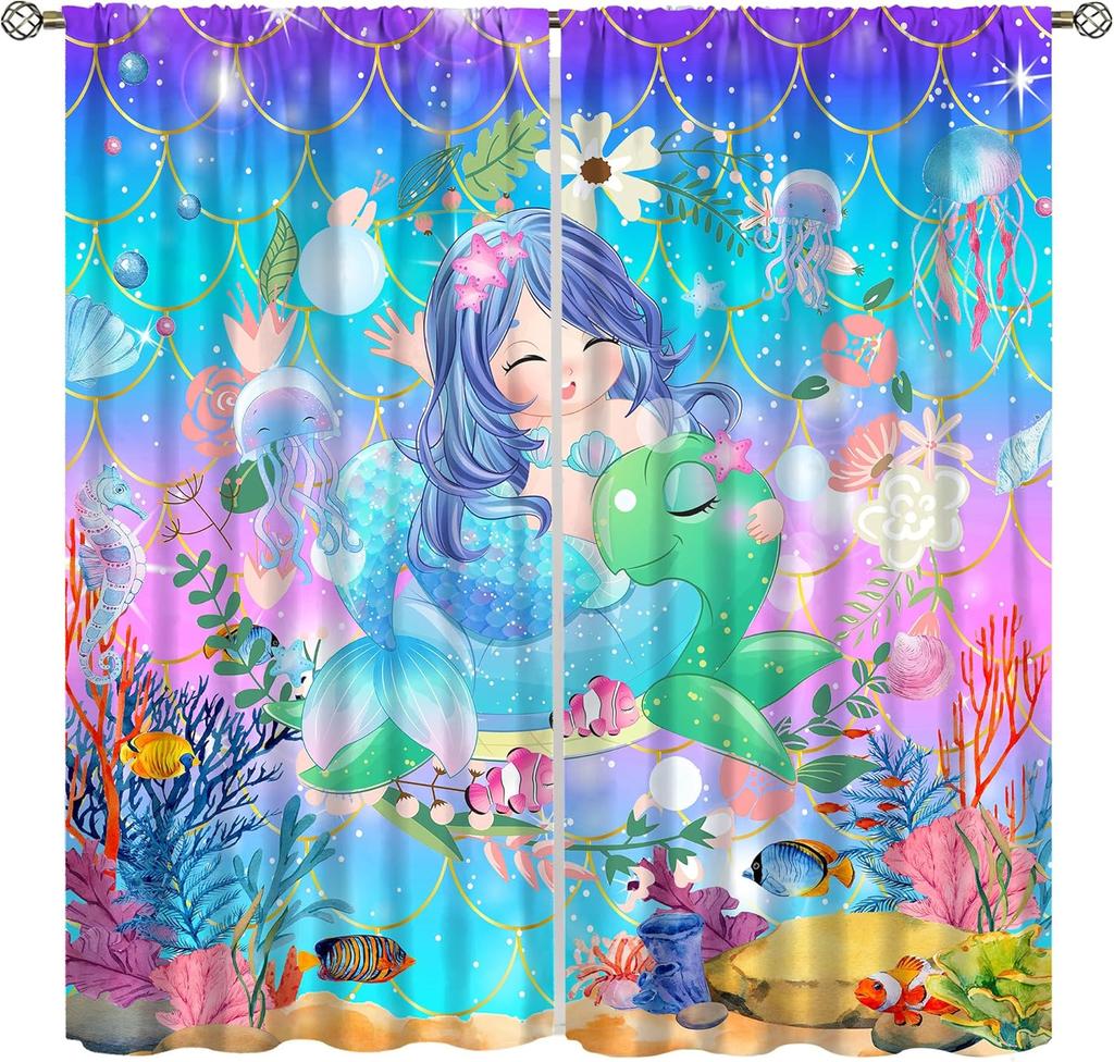 Purple Unicorn Curtains Girls Fantasy Mystery Fairytale Clouds Stars Magic Unicorns Window Drapes Kids Nursery Made Of Polyester
