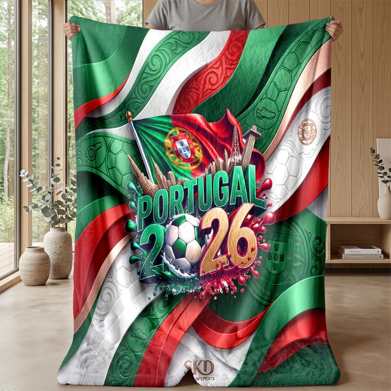 Portugal Football Printed Flannel Blanket Skin Friendly Warm Decorative Throw for Indoor Couch Bed Daily Use