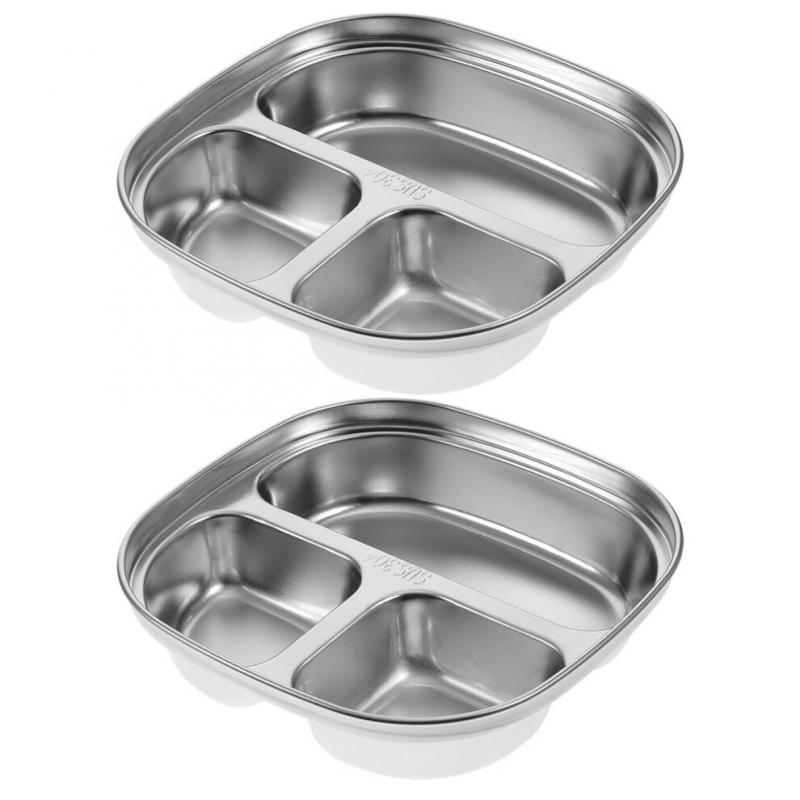 2pcs 304 Stainless Steel Divided Plates Tray For Kids Picnics