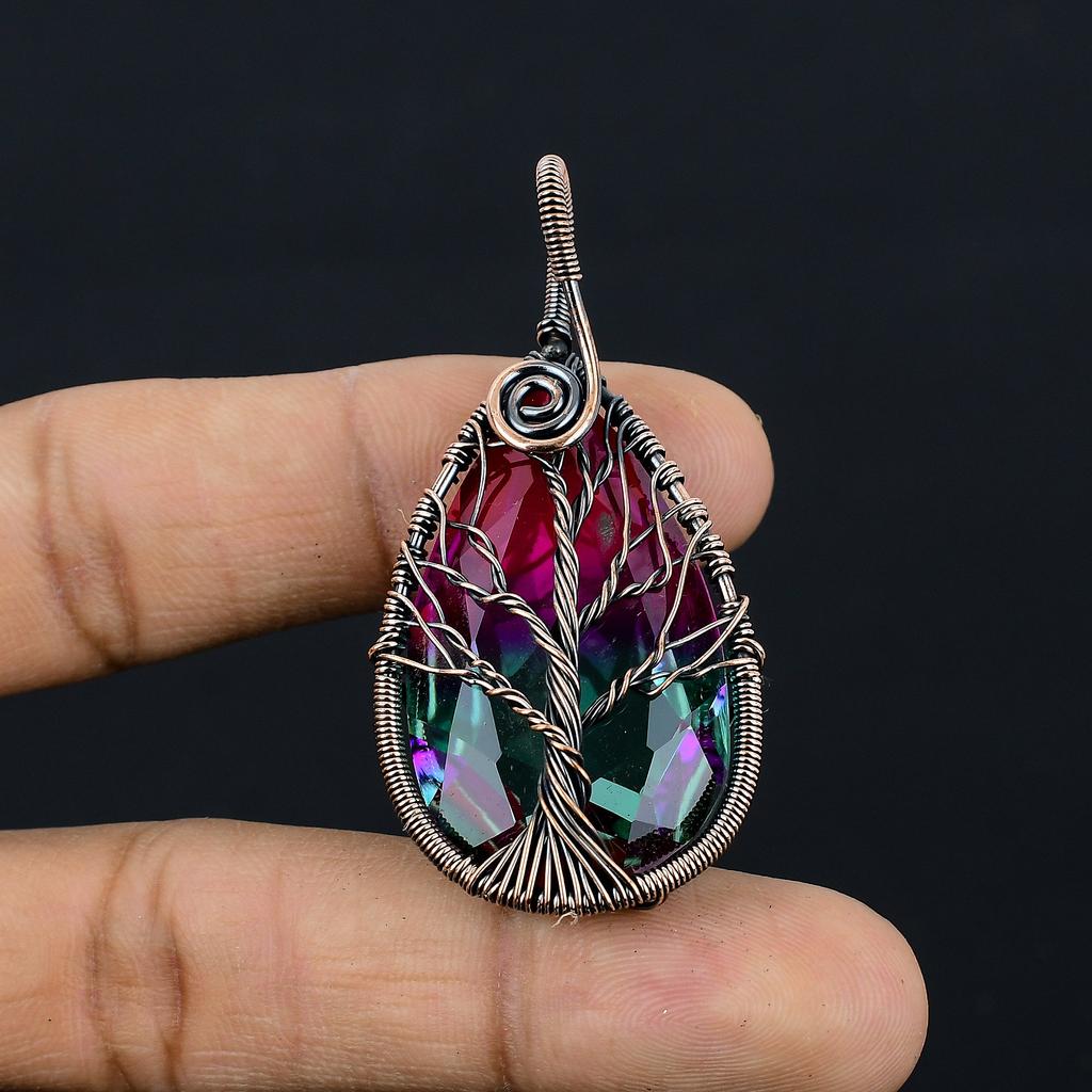 Turmalină Bicoloră Lucrată Manual Înfășurată în Sârmă de Cupru Bijuterie Pandantiv 2,2" U7Y78