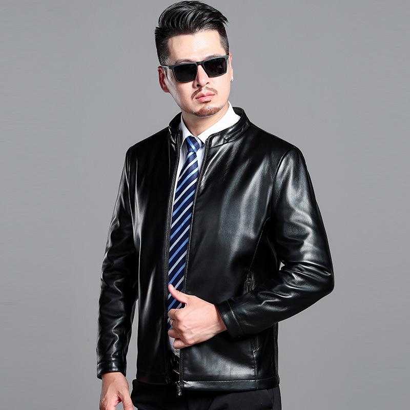 Spring and Autumn Genuine Leather Men's Stand Collar Jacket Plus Size Sheepskin Leather Jacket