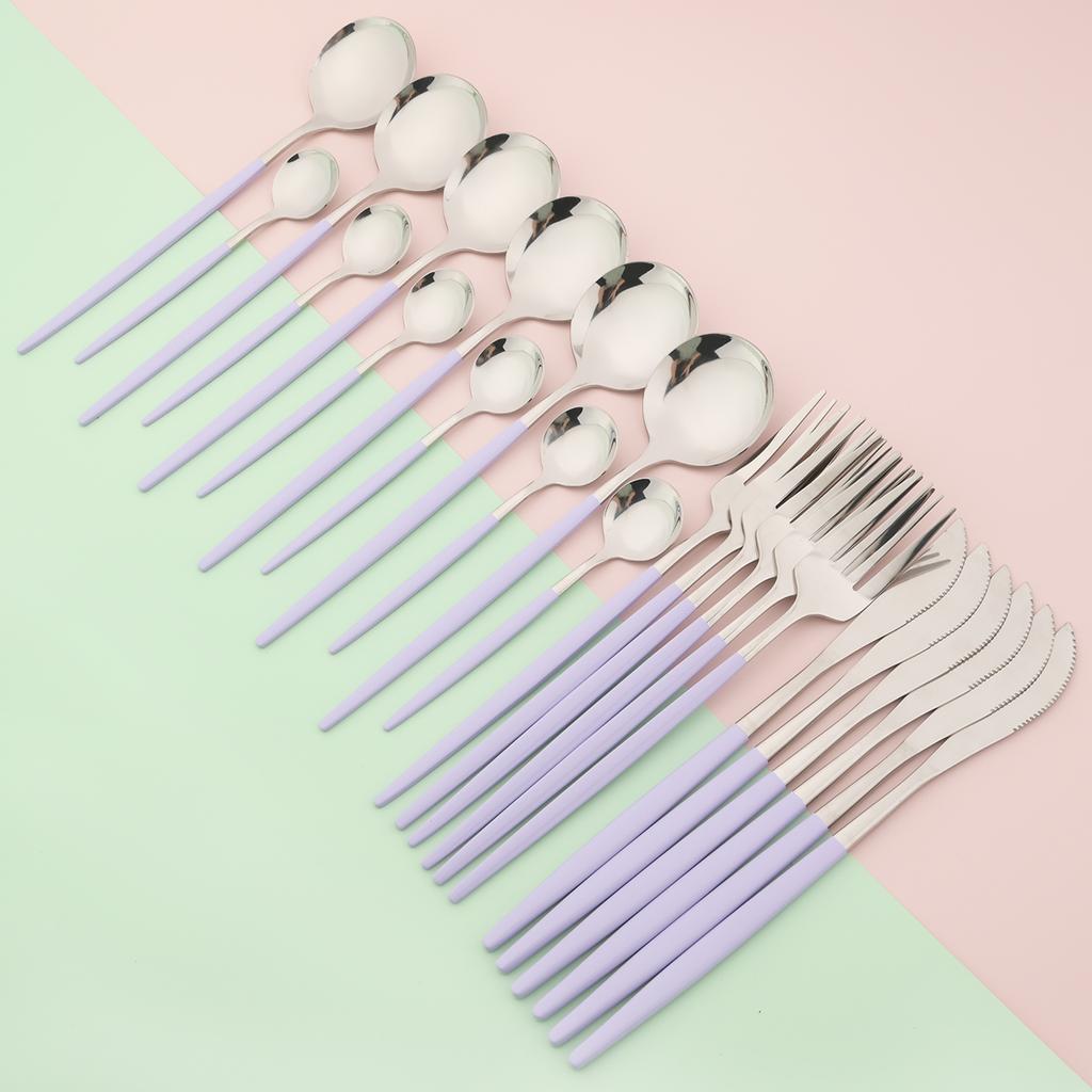 24ks Mix Color Sada nádobí Luxusní Sada příborů z nerezové oceli Nůž Vidlička Čajové lžičky Nádobí Party Western Kuchyňské příbory