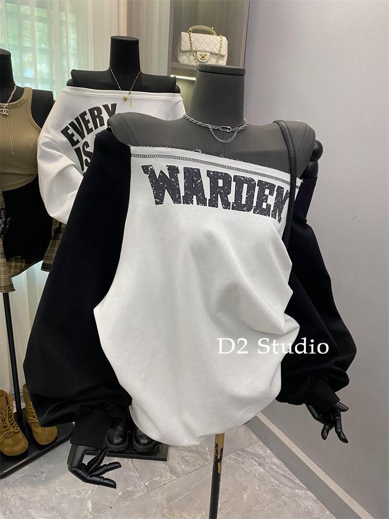 Korejská barevně blokovaná mikina s dlouhým rukávem na zavazování se syrovým okrajem pro ženy