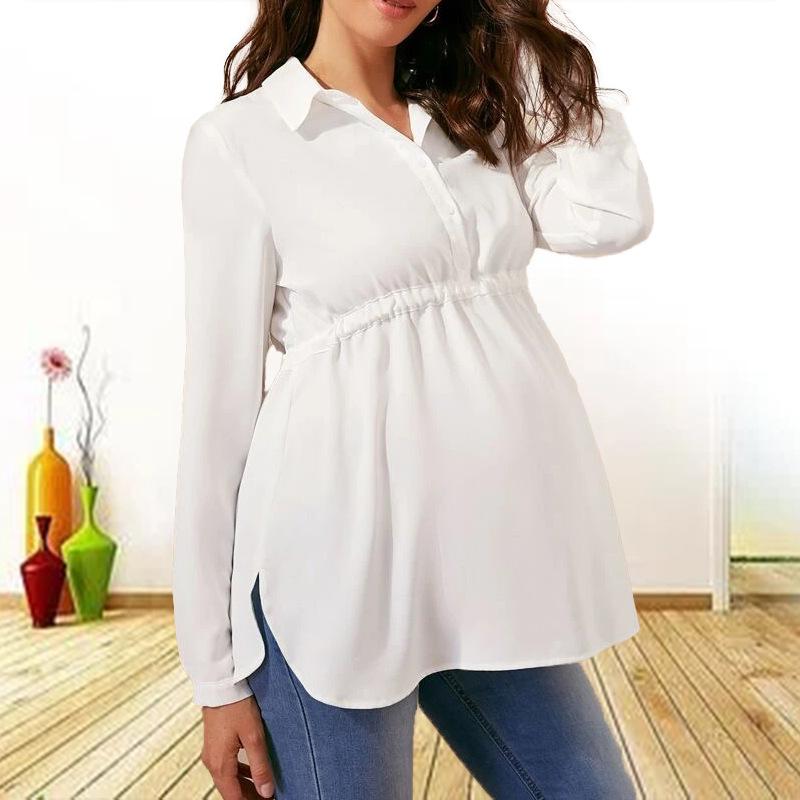

2026 New Fashion Solid Color V-Neck Long Sleeve Maternity Casual Top S белый