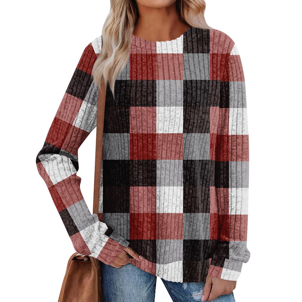 Women's Printed Lightweight Brushed-Cotton Round Neck Top