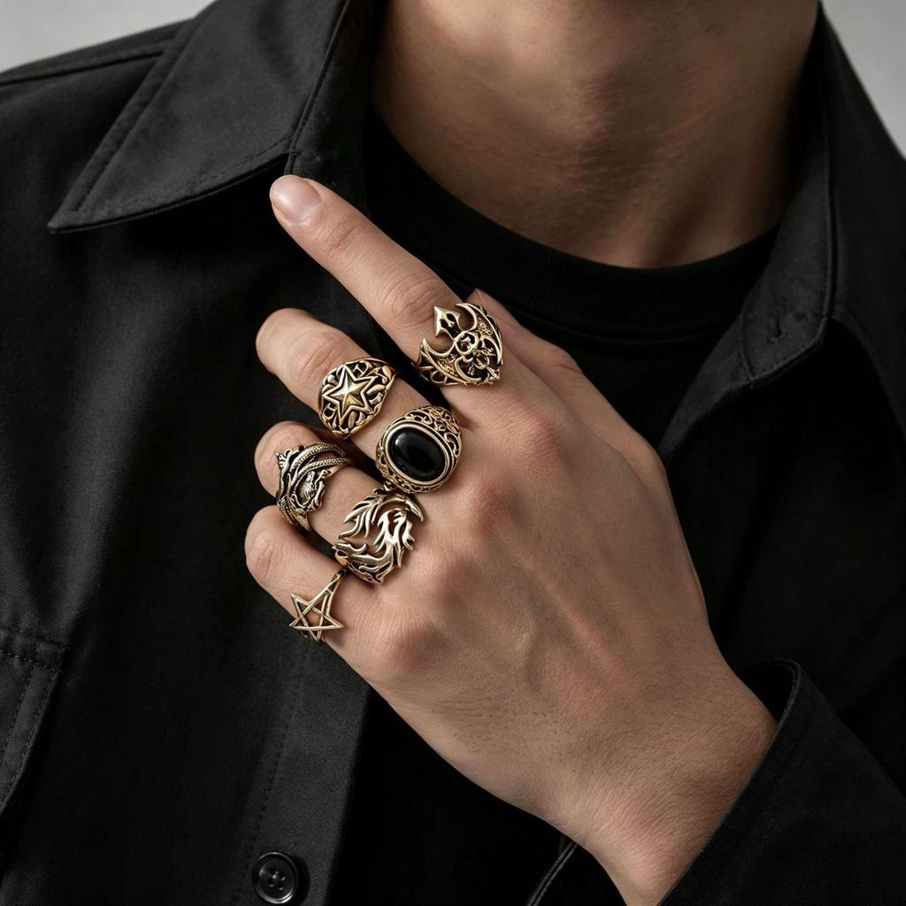 Men's Retro Punk Hip Hop Ring - Unique Design Jewelry Accessory