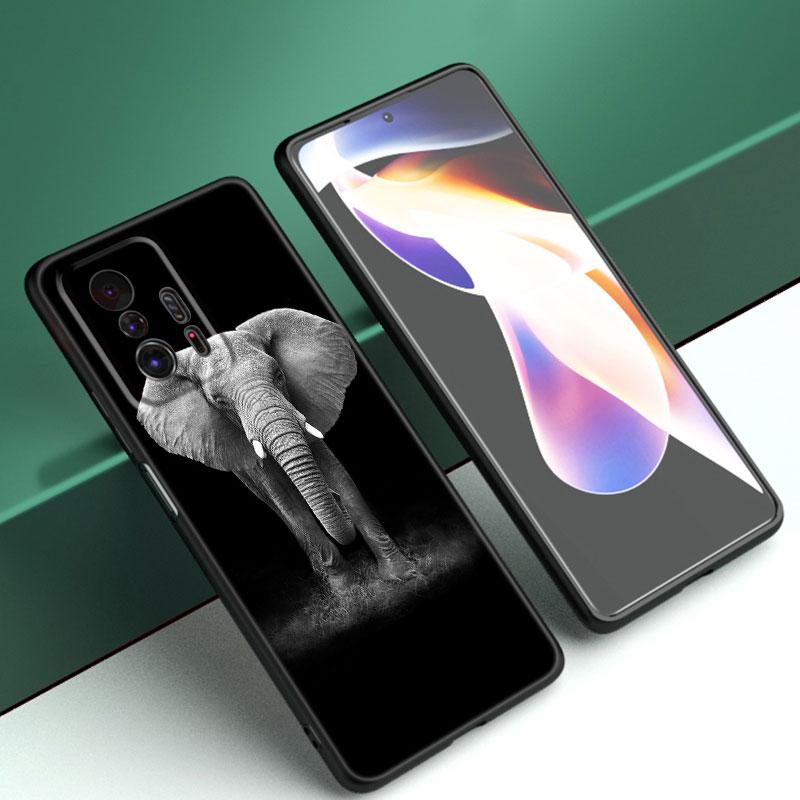 Animal Elephant Black Silicone Phone Case For Xiaomi Mi 9 SE 8 10T 11 12 13 Lite 9T 11T 12S 12T 13T 14 Pro 5G NE 11i 12X