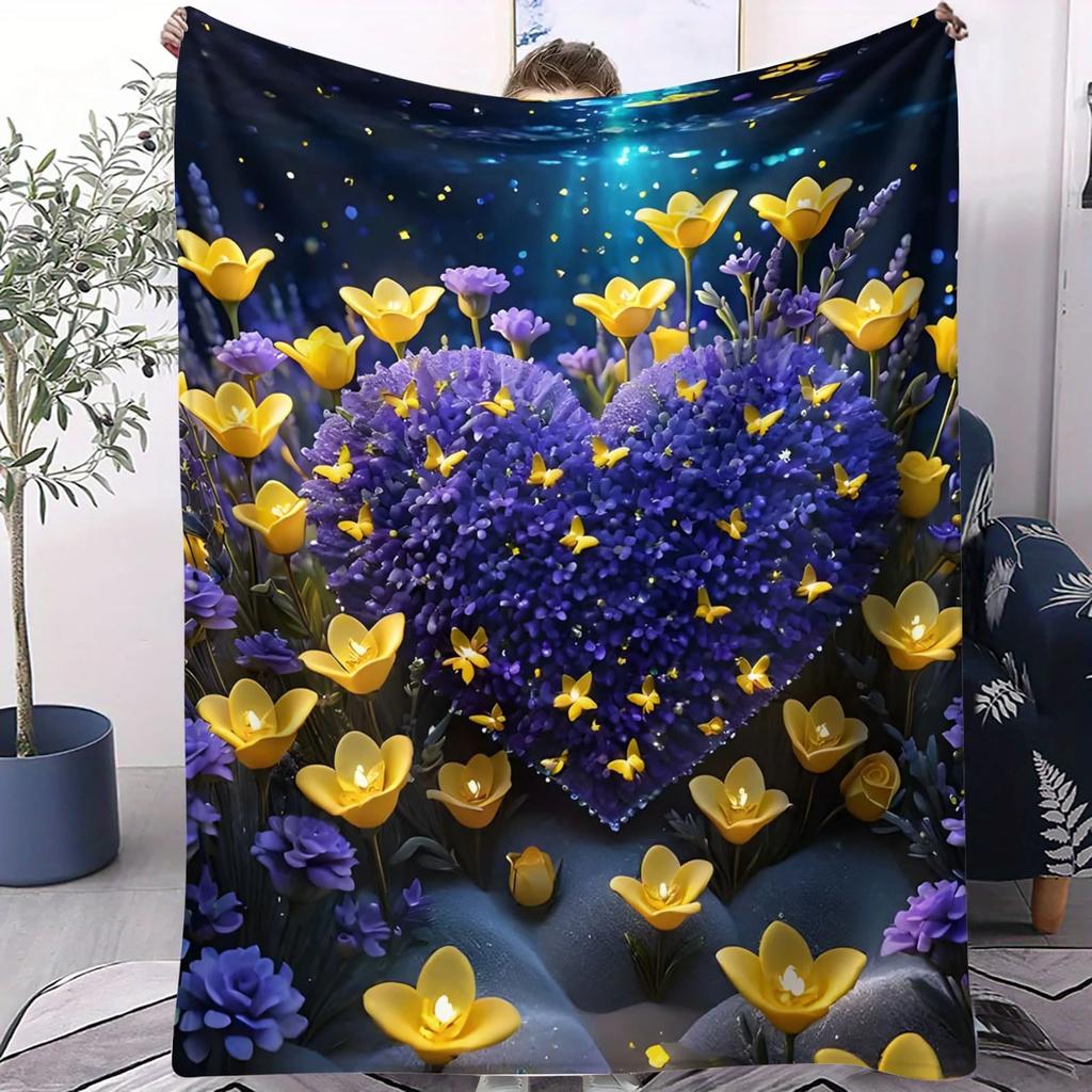 Cherry Blossom Heart Glitter Fleece Blanket  Sweet Throw for Bedroom Sofa Spring Decor Perfect for Romantic Couples Pink Lovers
