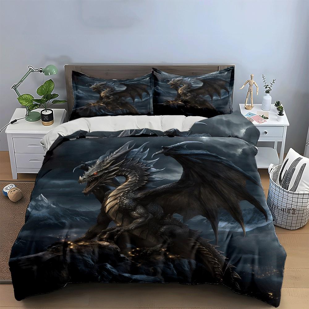 Fantasy Dragon Artwork For Decoration Exquisite Three-Piece Bedding Set Gift For Kids And Adults