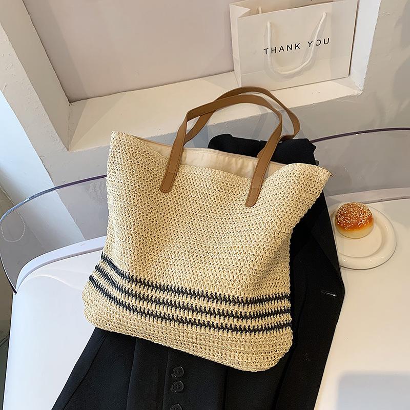 Bolsos Tejidos de Paja y Ratán Vintage Hechos a Mano Bolsos de Playa de Verano para Mujer Bolso de Hombro de Gran Capacidad Estilo Bohemia Bolsos de Viaje Tote sac