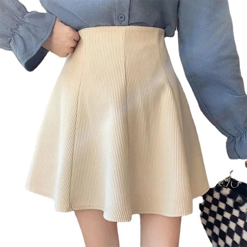 Corduroy High-Waisted A-Line Flared Skirt