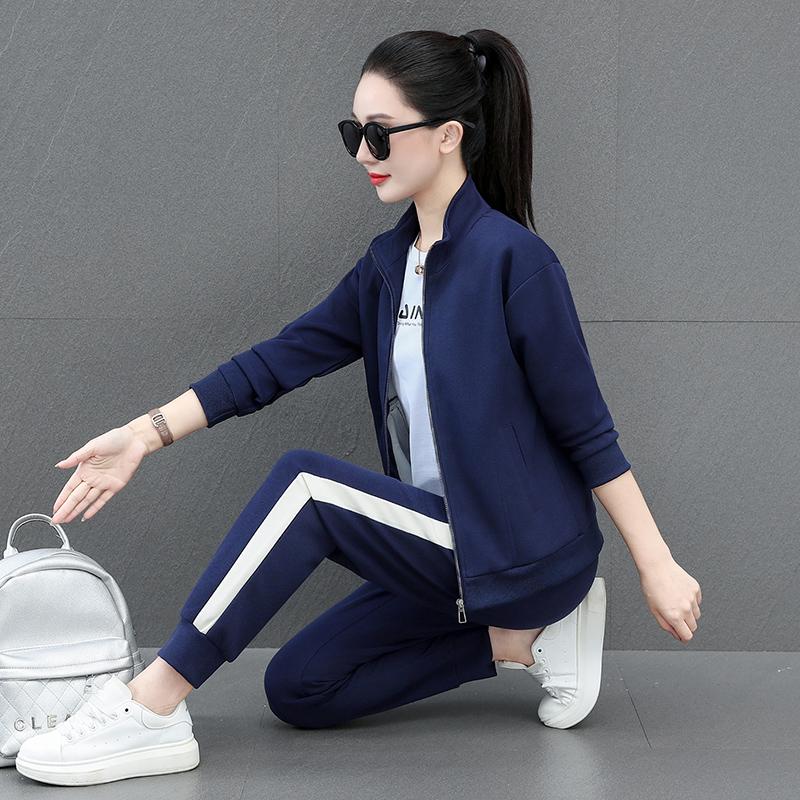 Versatile Casual Stand Collar Open Cardigan Two Piece Sports Suits for Women Fashion Spring Autumn Outfits