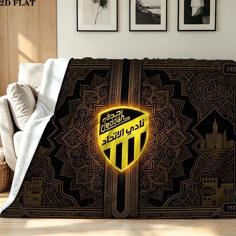 Al-Ittihad Club Logo Aufdruck Flanelldecke Hohe Qualität Warm Bequem Decke für Alle Jahreszeiten Perfekt für Geschenke Heimdekoration