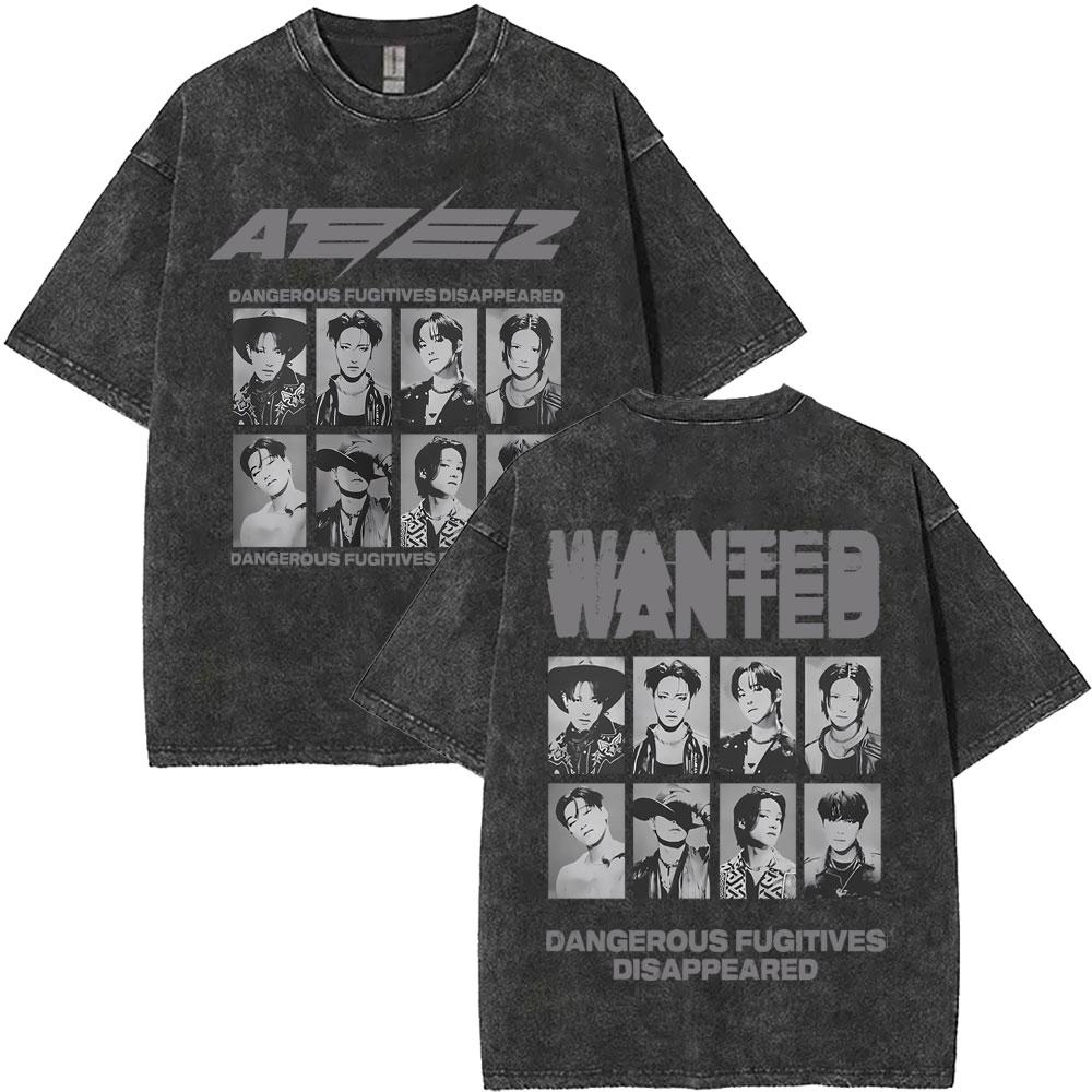 Washed Vintage Kpop ATEEZ "FlX ON" Merch T-shirt Men Women Korean Fashion Trend T Shirts Men's Casual Oversized Cotton T-shirts