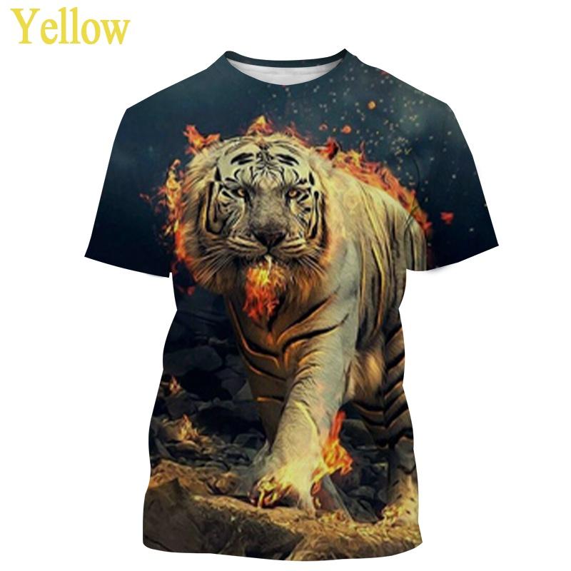 Summer Round Neck Tiger Pattern 3D Print Top Fashionable Casual Short Sleeved Men's T-shirts