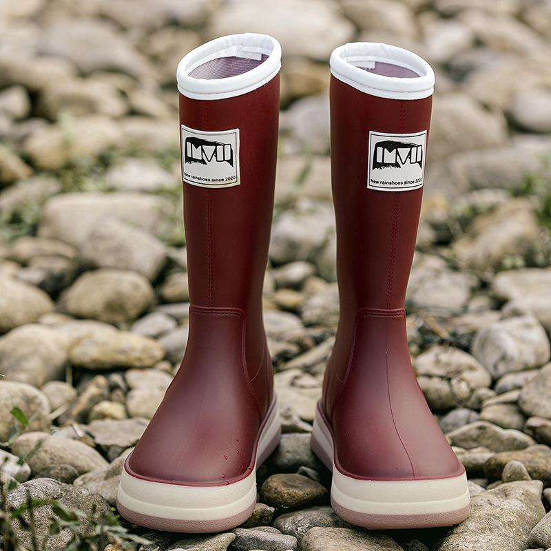 Comemore Outdoor Women's Rain Shoes Mid-calf Fishing Non-slip Waterproof Shoe Couple Work rainboots Rubber Warm Boots 44