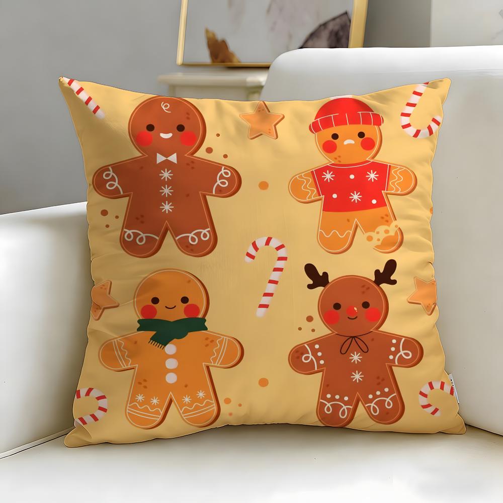Christmas Theme Adorable Ginger Bread Cushion Cover Soft & Easy-Wash Pillow Case – Versatile for Couch, Bed, Travel and Office